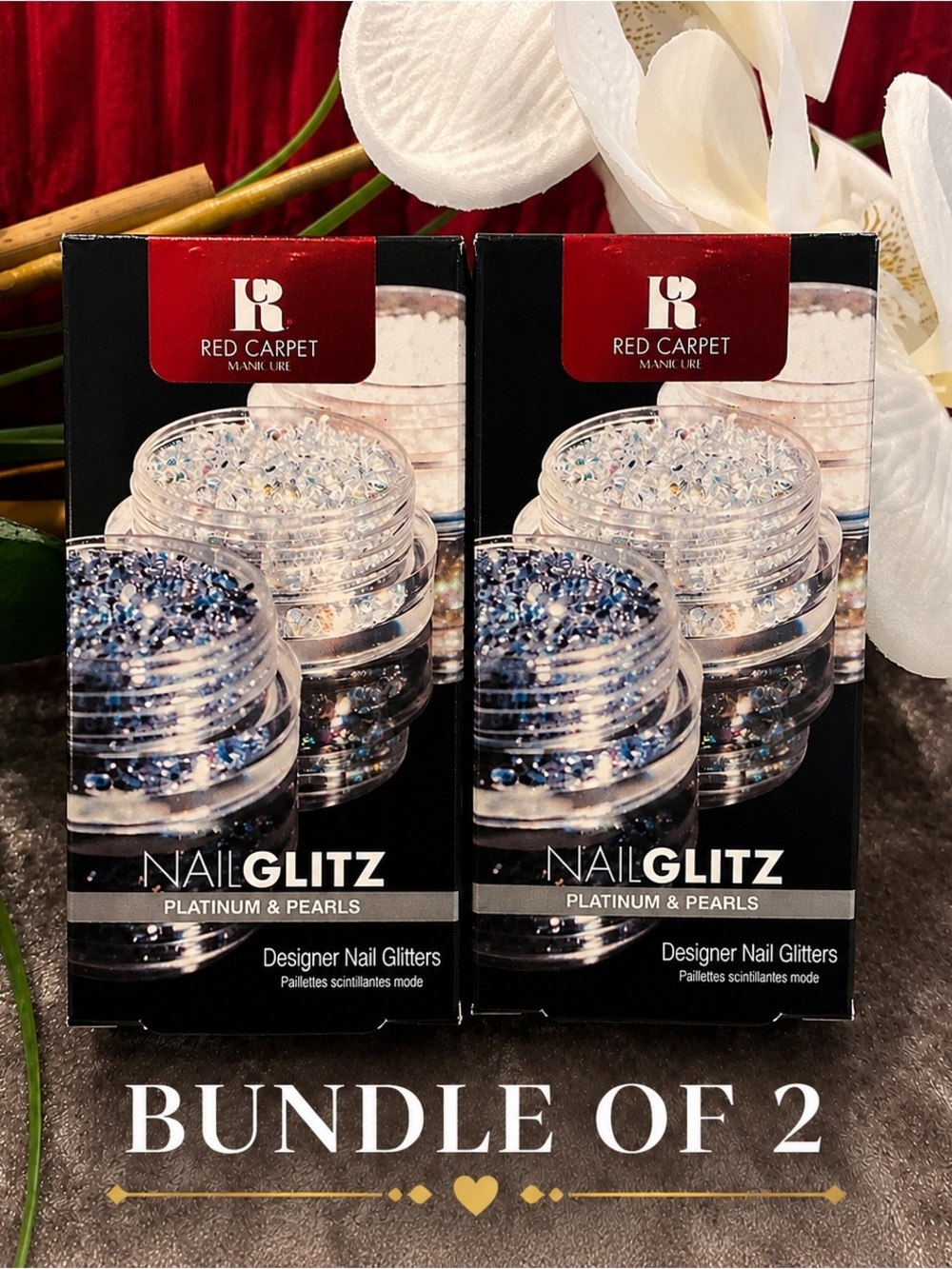 Bundle of 2 Red Carpet Manicure Nail Glitz Platinum & Pearls Designer Glitter